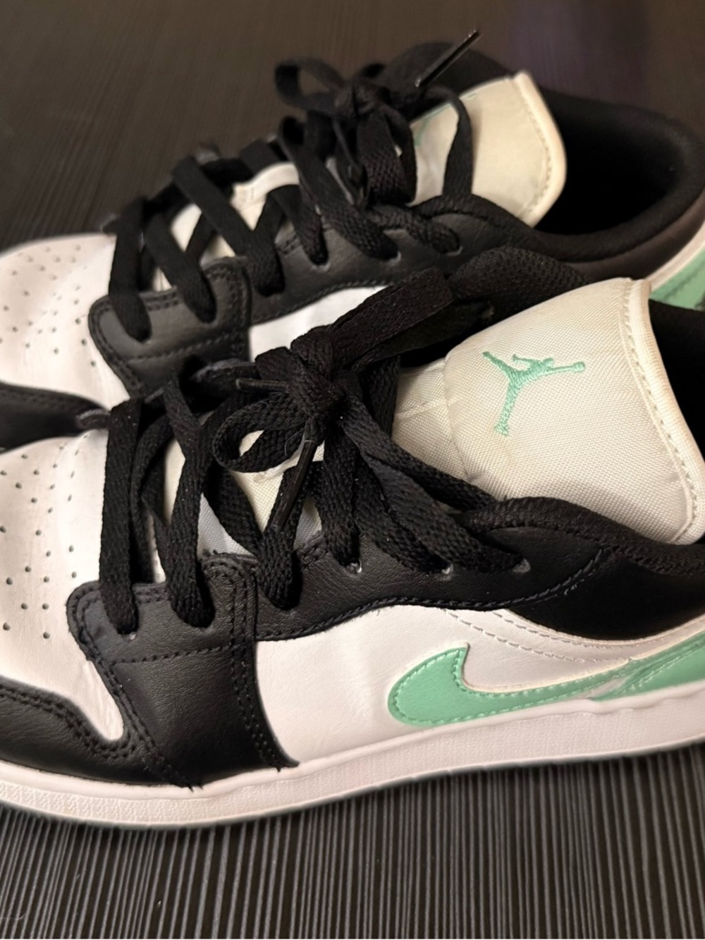 Nike Air Jordan Kids' Low-Top Sneakers in Black, White & Mint Green